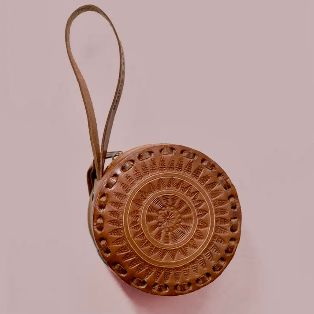 Leather Circle Wristlet in Brown
