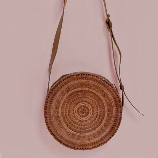 Leather Circle Crossbody in Russet Brown