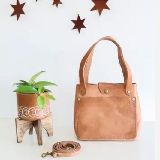 Leather Mini Crossbody Tote (Natural)